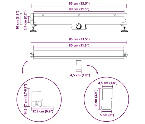 Seinale Paigaldatav Dušidrenaaž Hõbedane 80 Cm