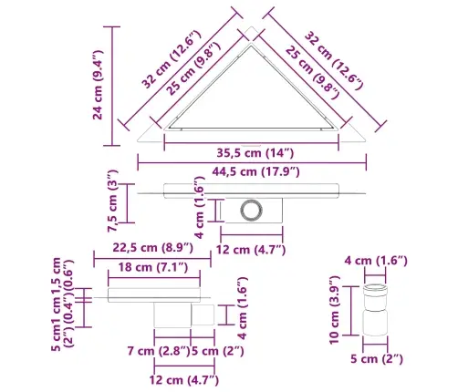 2 Ühes Kolmnurkne Dušši Äravool Hõbedane 25 X 25 Cm