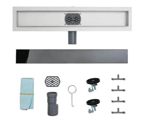 Duša Noteka Ar Stikla Vāku Un 360° Sifonu Melna 80 Cm Vidaxl