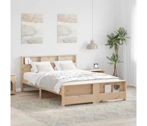 Voodi Raam Peaga Pruun 150 X 200 Cm Männipuit