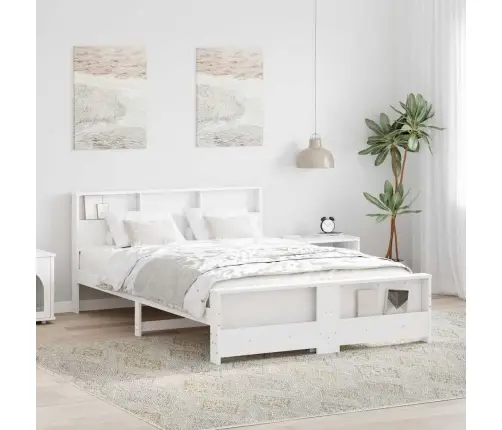 Gultas Rāmis Balts 150 X 200 Cm Priedes Masīvkoks Vidaxl