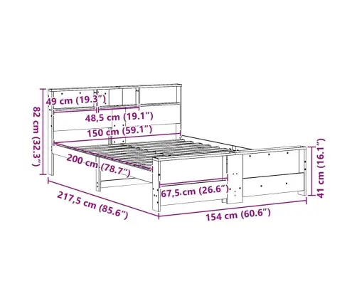 Gultas Rāmis Balts 150 X 200 Cm Priedes Masīvkoks Vidaxl
