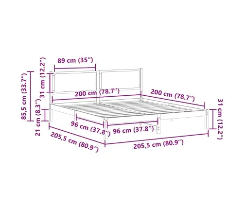 Gultas Rāmis Tumši Pelēks 200 X 200 Cm Ciets Priedes Koks Vidaxl