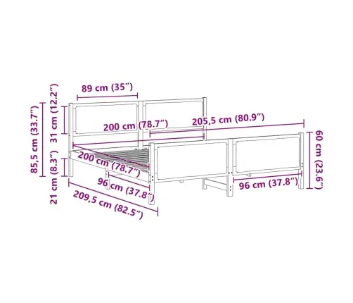 Voodi Raam Peaga Must 200 X 200 Cm Kangas