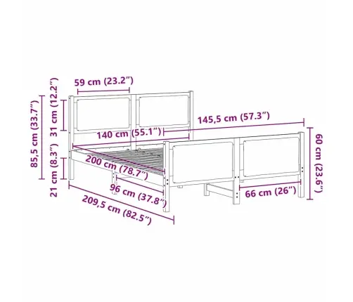 Gultas Rāmis Ar Galvas Klāju Tumši Pelēks 140 X 200 Cm Audums Vidaxl