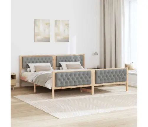 Gultas Rāmis Ar Galvas Klāju Gaiši Pelēks 200 X 200 Cm Audums Vidaxl