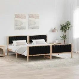 Gultas Rāmis Melna 200 X 200 Cm Ciets Priedes Koks Vidaxl