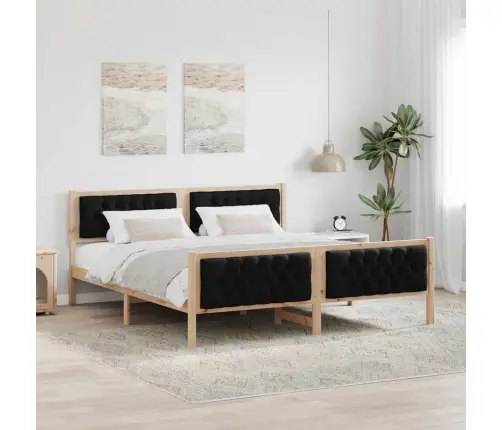 Gultas Rāmis Ar Galvas Klāju Melna 160 X 200 Cm Audums Vidaxl