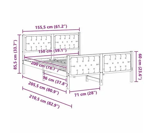 Gultas Rāmis Ar Galvas Klāju Pelēkbrūna 150 X 200 Cm Audums Vidaxl