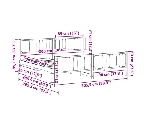 Lovos Rėmas Ruda Ir Juoda 200 X 200 Cm Pušies Masyvas