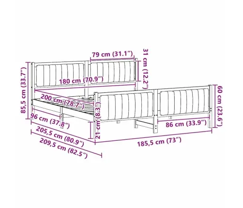 Gultas Rāmis Ar Galvas Klāju Brūns Un Tumši Pelēks 180 X 200 Cm Vidaxl
