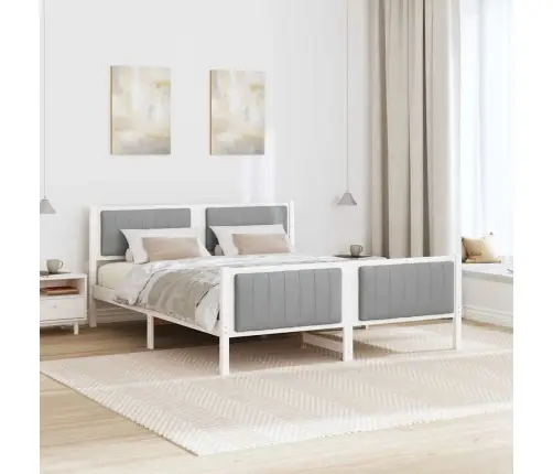 Gultas Rāmis Ar Galvas Klāju Balts Un Gaiši Pelēks 160 X 200 Cm Vidaxl