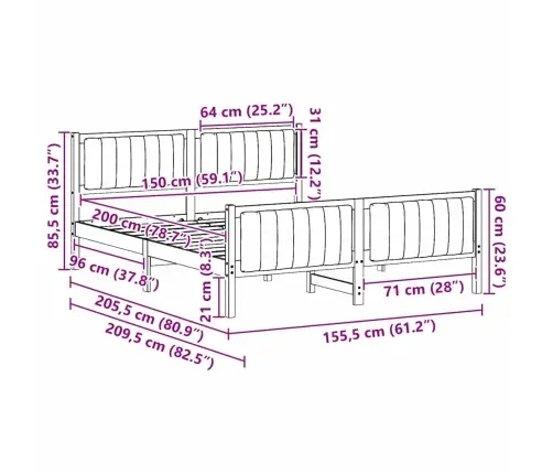 Beti Raam Peaga Pruun Ja Tumehall 150 X 200 Cm Männipuit