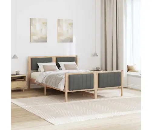 Gultas Rāmis Ar Galvas Klāju Brūns Un Tumši Pelēks 140 X 200 Cm Vidaxl