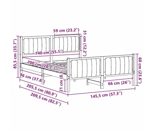 Gultas Rāmis Ar Galvas Klāju Brūns Un Tumši Pelēks 140 X 200 Cm Vidaxl