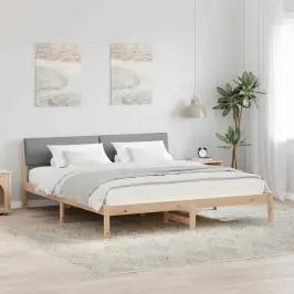 Gultas Rāmis Ar Galvas Klāju Brūna Un Gaiši Pelēka 200 X 200 Cm Vidaxl