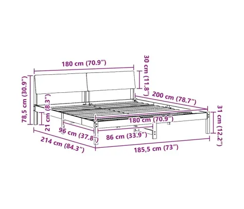 Gultas Rāmis Brūna Un Melna 180 X 200 Cm Priedes Masīvkoks Vidaxl