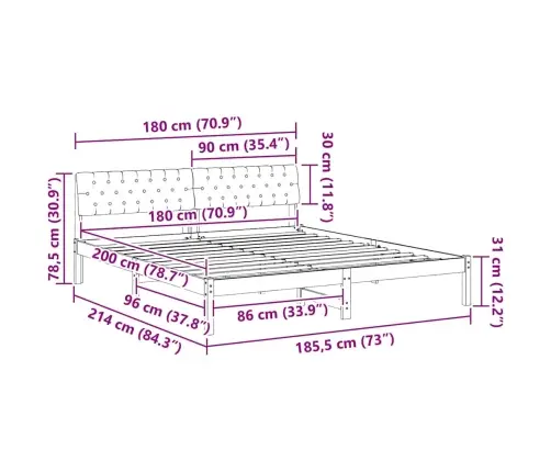 Gultas Rāmis Brūna Un Melna 180 X 200 Cm Priedes Masīvkoks Vidaxl