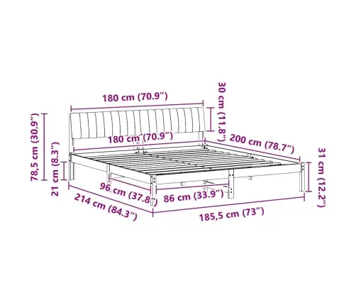 Lovos Rėmas Ruda Ir Juoda 180 X 200 Cm Pušies Masyvas