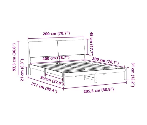 Lovos Rėmas Ruda Ir Juoda 200 X 200 Cm Pušies Masyvas