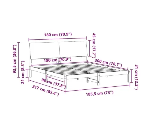 Gultas Rāmis Brūna Un Melna 180 X 200 Cm Priedes Masīvkoks Vidaxl
