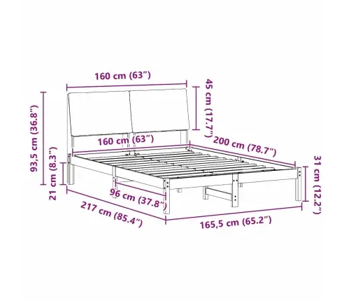 Lovos Rėmas Ruda Ir Šviesiai Pilka 160 X 200 Cm Pušies Masyvas