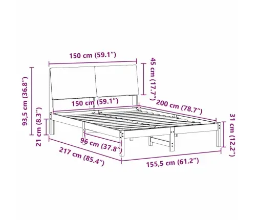 Gultas Rāmis Ar Galvas Klāju Brūns Un Tumši Pelēks 150 X 200 Cm Vidaxl
