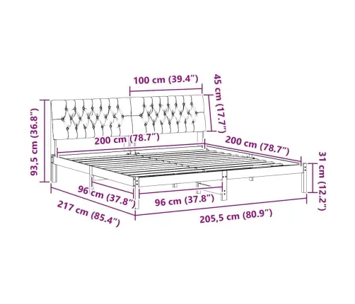 Gultas Rāmis Ar Polsterētu Galvas Balstu Balts 200 X 200 Cm Vidaxl