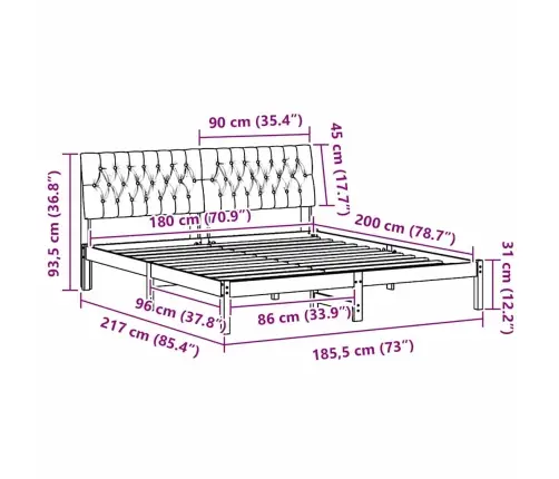 Gultas Rāmis Ar Polsterētu Galvas Balstu Balts 180 X 200 Cm Vidaxl
