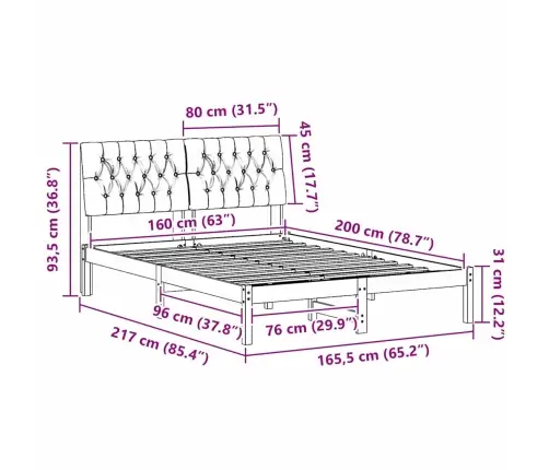 Gultas Rāmis Ar Polsterētu Galvas Balstu Balts 160 X 200 Cm Vidaxl