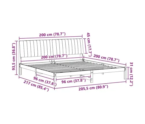 Gultas Rāmis Ar Galvas Klāju Balts 200 X 200 Cm Audums Vidaxl