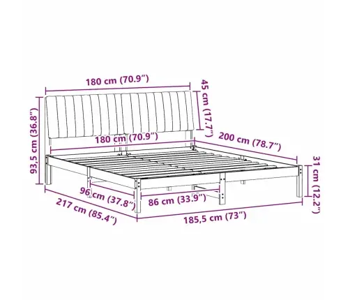 Gultas Rāmis Gaiši Pelēks 180 X 200 Cm Ciets Priedes Koks Vidaxl