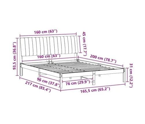 Gultas Rāmis Ar Galvas Klāju Brūna 160 X 200 Cm Audums Vidaxl