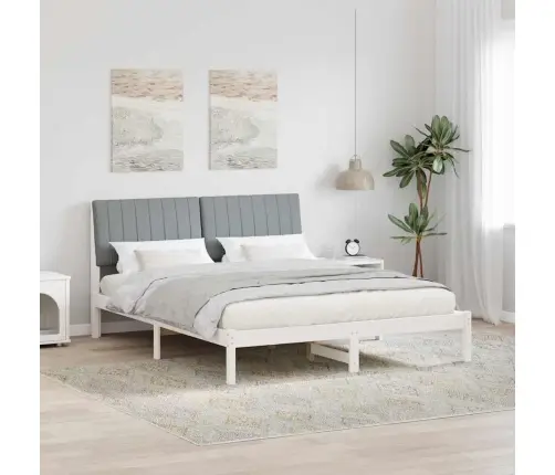 Gultas Rāmis Ar Galvas Klāju Balts 160 X 200 Cm Audums Vidaxl