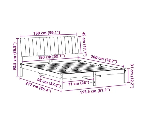 Gultas Rāmis Ar Galvas Klāju Brūna 150 X 200 Cm Audums Vidaxl