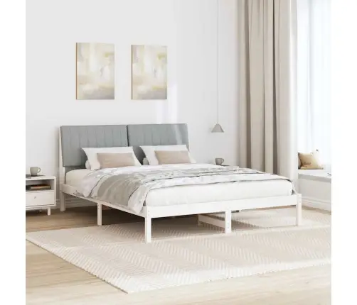 Voodi Raam Peaga Valge 150 X 200 Cm Tahke Mänd