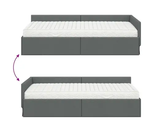 Stūra Gultas Rāmis Ar Matrači Cits 2 Pcs Pelēka Audums Vidaxl