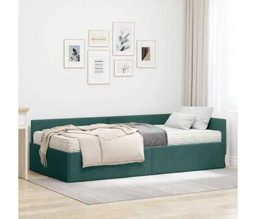 Stūra Gultas Rāmis Ar Matrači Cits 2 Pcs Zaļa Audums Vidaxl