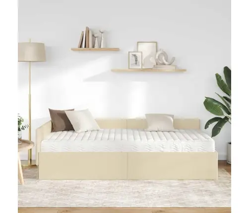 Stūra Gultas Rāmis Ar Matrači Cits 2 Pcs Krēmkrāsa Audums Vidaxl