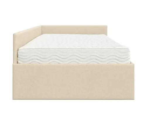 Stūra Gultas Rāmis Ar Matrači Cits 2 Pcs Krēmkrāsa Audums Vidaxl