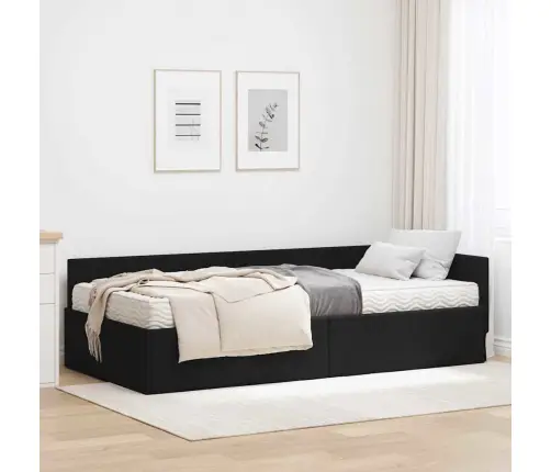 Stūra Gultas Rāmis Ar Matrači Cits 2 Pcs Melna Audums Vidaxl