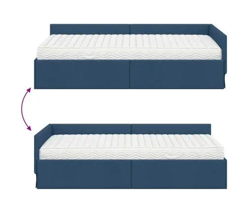 Stūra Gultas Rāmis Ar Matrači Cits 2 Pcs Zila Audums Vidaxl