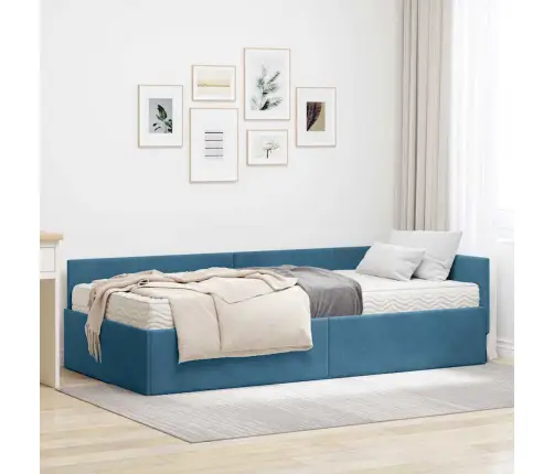 Kampinė Lovos Konstrukcija Su Čiužiniu 2 Pcs Mėlyna Aksomas