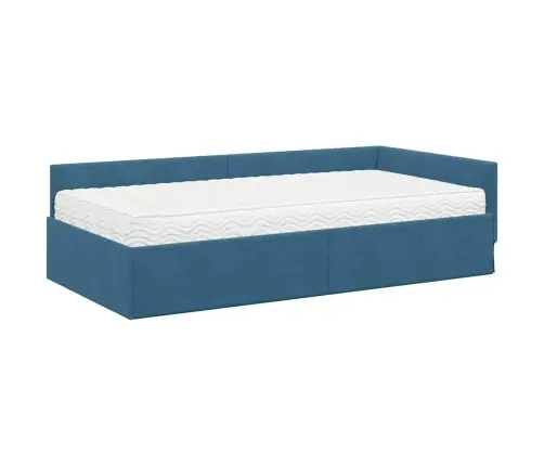 Kampinė Lovos Konstrukcija Su Čiužiniu 2 Pcs Mėlyna Aksomas