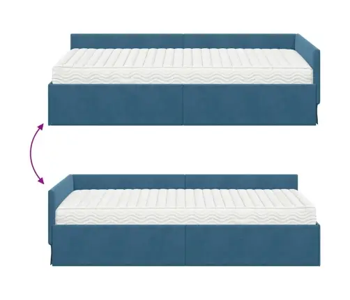 Kampinė Lovos Konstrukcija Su Čiužiniu 2 Pcs Mėlyna Aksomas