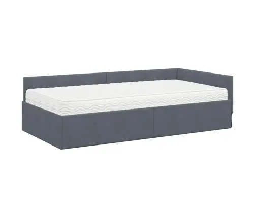 Kampinė Lovos Konstrukcija Su Čiužiniu Kita 2 Pcs Pilka Aksomas