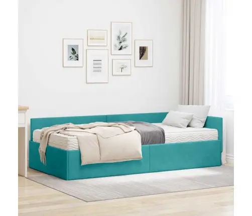 Stūra Gultas Rāmis Ar Matrači Cits 2 Pcs Zaļa Samts Vidaxl