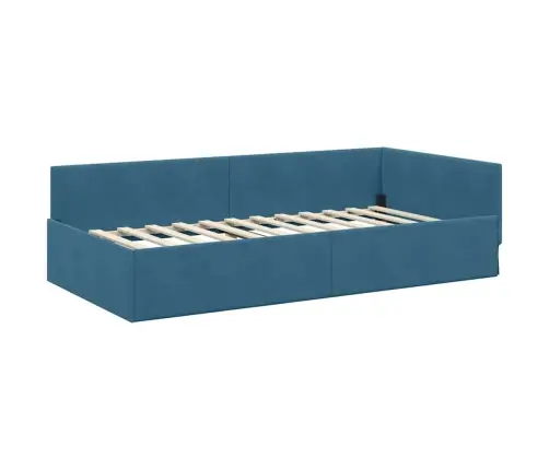 Stūra Gultas Rāmis Ar Matrači Cits 2 Pcs Zila Samts Vidaxl