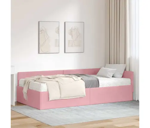 Stūra Gultas Rāmis Ar Matrači Cits 2 Pcs Pelēka Samts Vidaxl