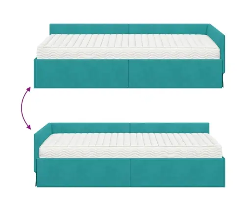 Stūra Gultas Rāmis Ar Matrači Cits 2 Pcs Tirkīzzila Samts Vidaxl